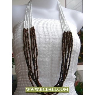 White Bead mix Woods Long Necklace